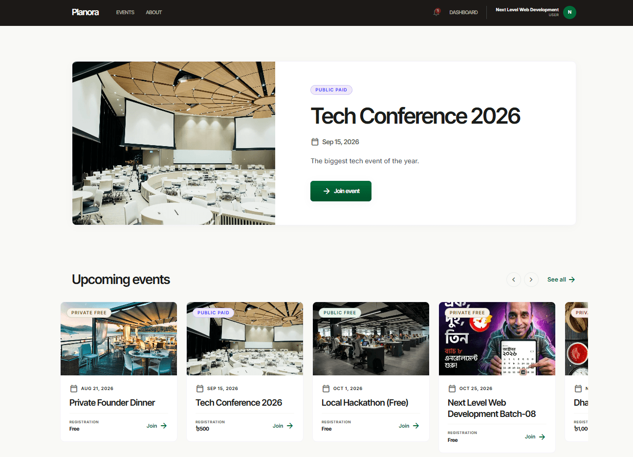 Planora — Full-Stack Events Platform